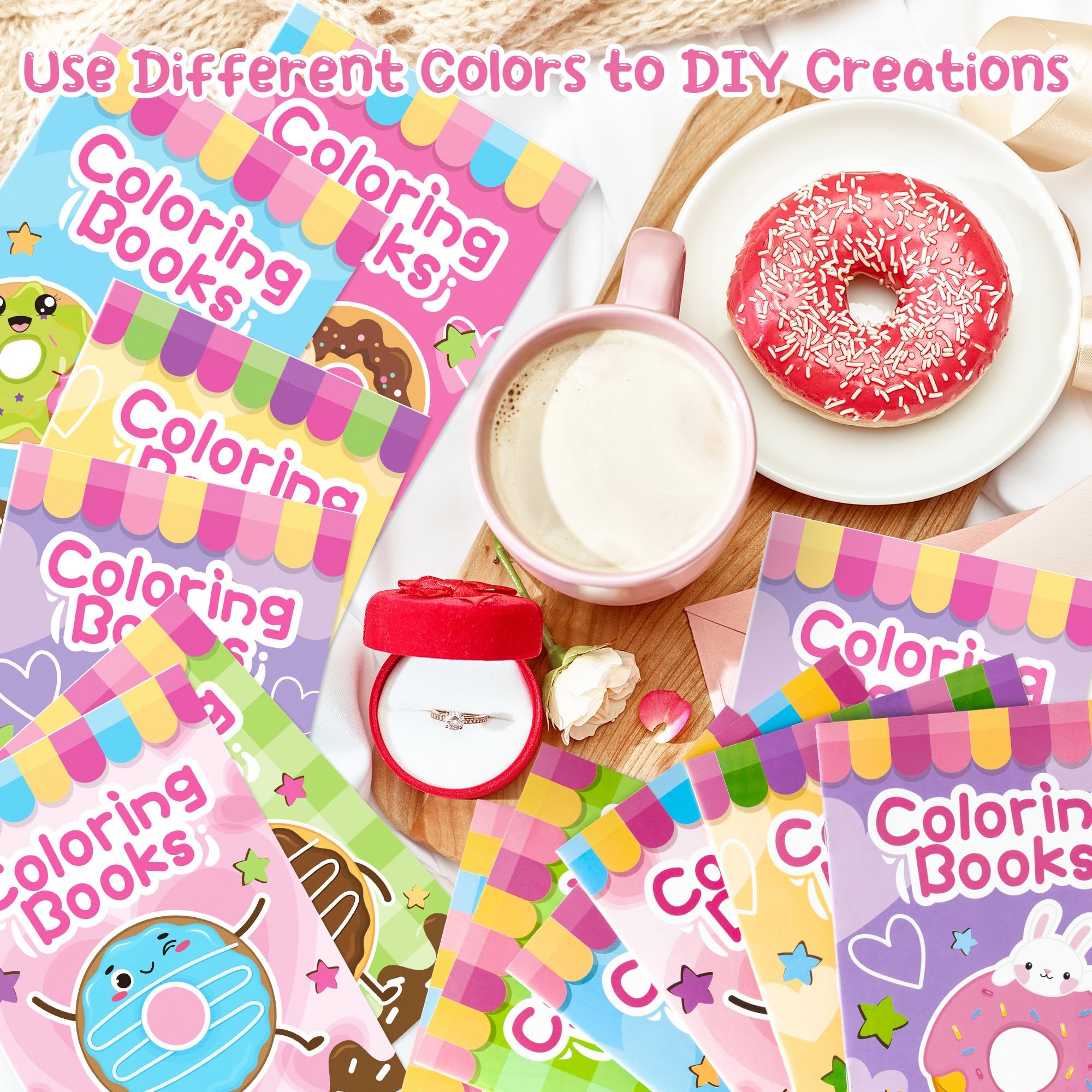 24 Pack Mini Donut Coloring Books for Kids - Cute Kawaii Doughnut Activity Booklets for Party Favors and Classroom