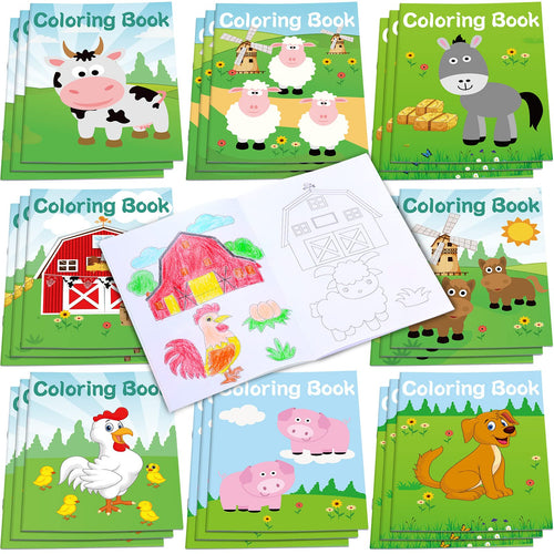 24 Pack Mini Farm Animals Coloring Books for Toddlers – Bulk Party Favors