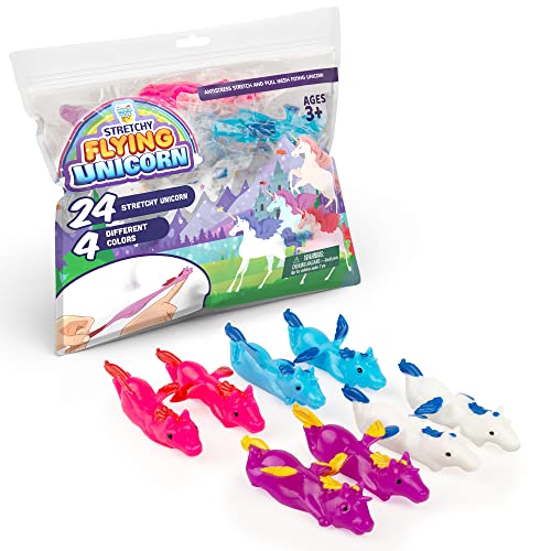 24-Pack Mini Unicorn Slingshot Toys for Kids Party Favors – Stretchy 2.5-Inch Flying Unicorns with TPR Material