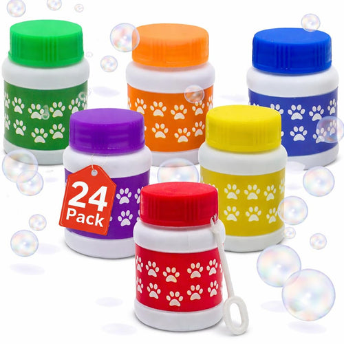 24 Pack Paw Print Bubble Bottles - 1 oz Mini Bubbles with Wands, Party Favors for Kids
