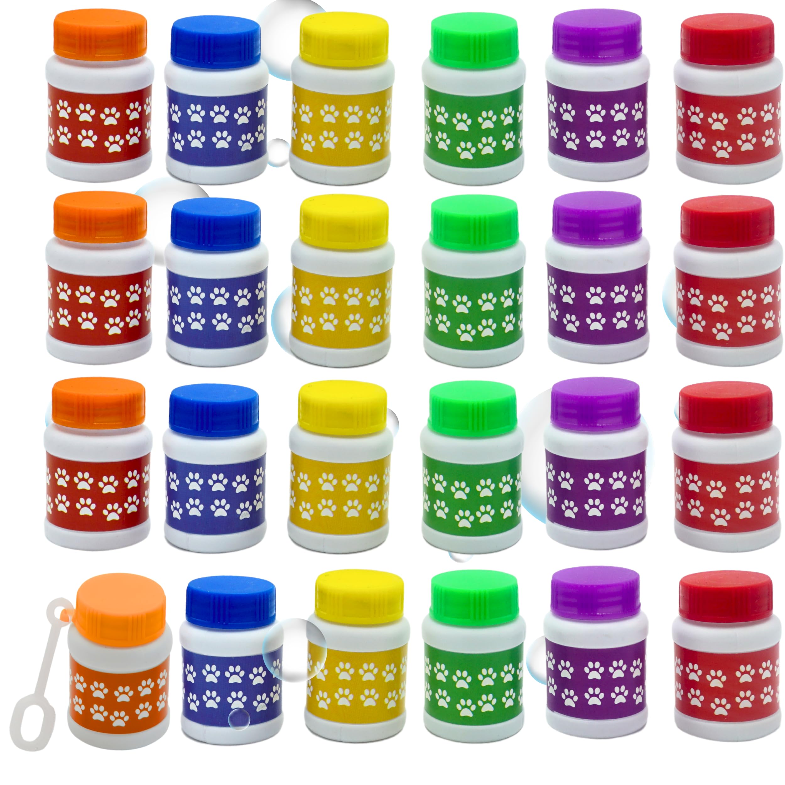 24 Pack Paw Print Bubble Bottles - 1 oz Mini Bubbles with Wands, Party Favors for Kids
