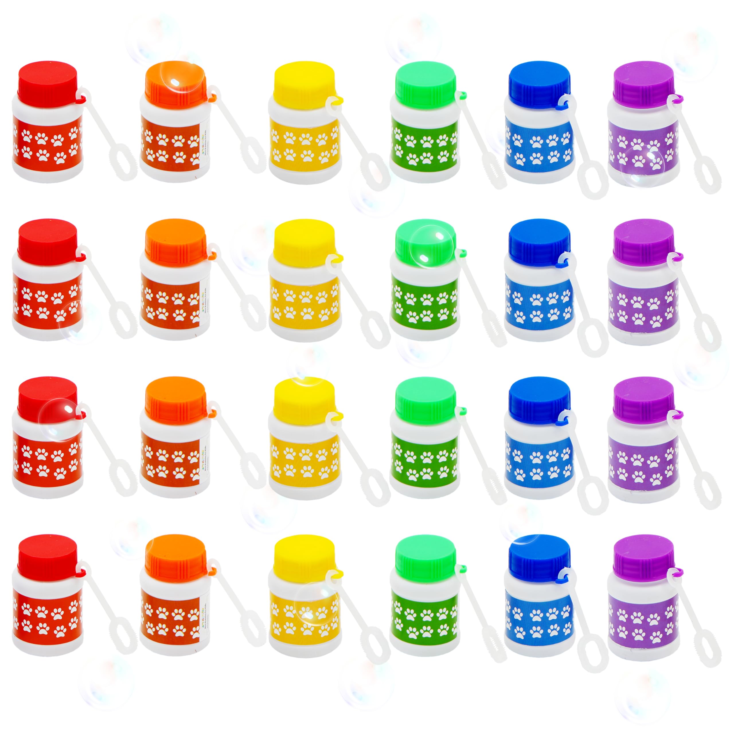 24 Pack Paw Print Bubble Bottles - 1 oz Mini Bubbles with Wands, Party Favors for Kids