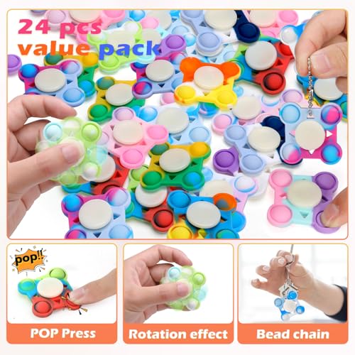 24-Pack Pop Fidget Spinner Party Favors – Colorful Sensory Toys for Stress Relief, Classroom Prizes, and Birthday Goodie Bags