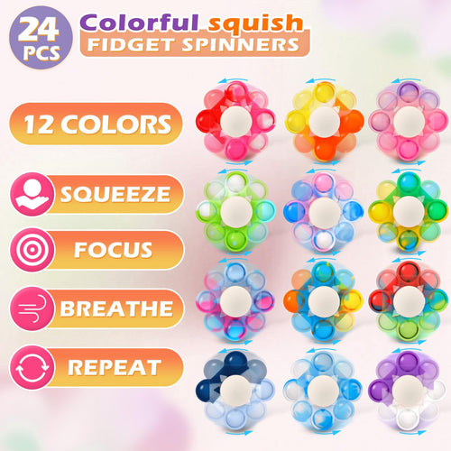 24-Pack Pop Fidget Spinner Party Favors – Colorful Sensory Toys for Stress Relief, Classroom Prizes, and Birthday Goodie Bags