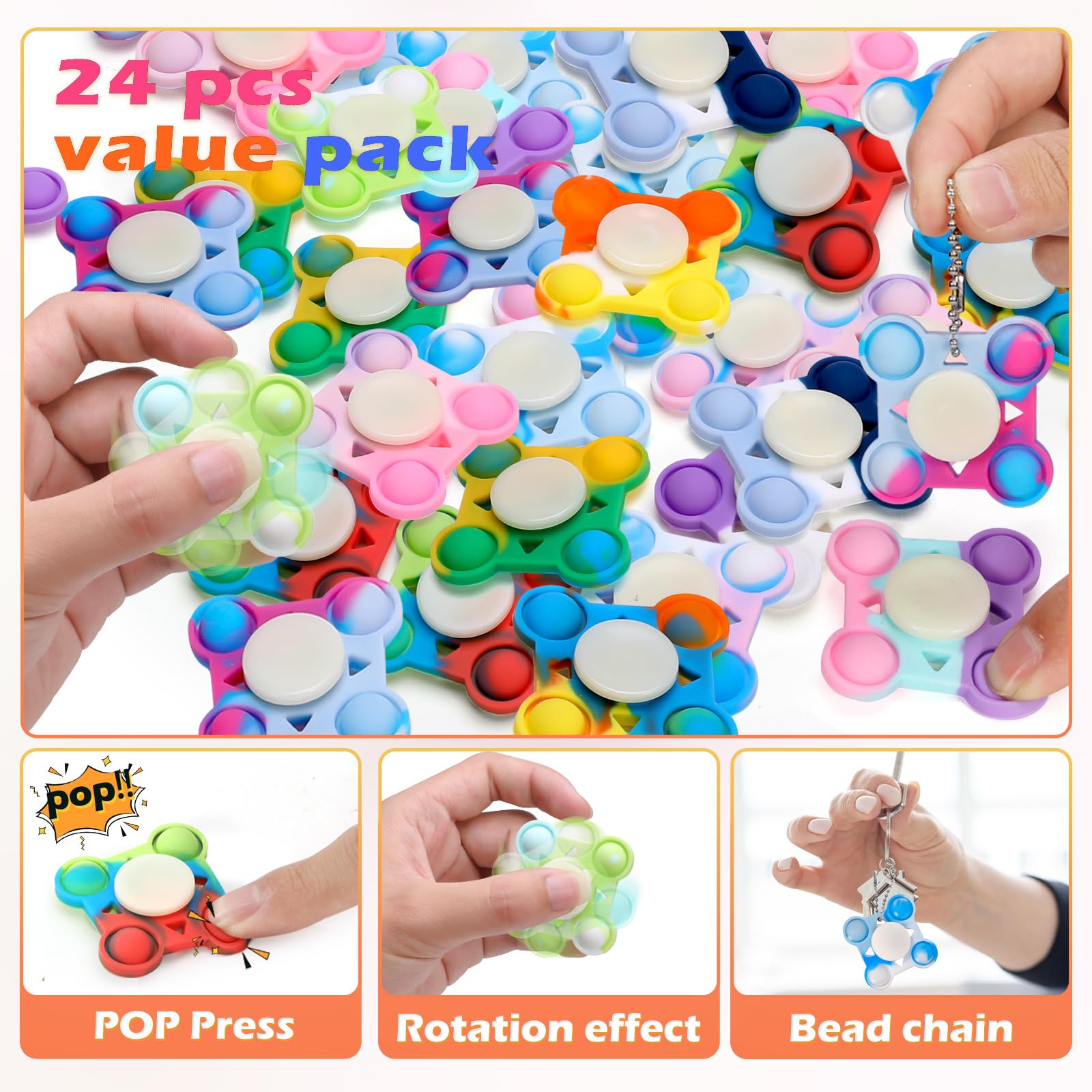 24-Pack Pop Fidget Spinner Party Favors – Colorful Sensory Toys for Stress Relief, Classroom Prizes, and Birthday Goodie Bags