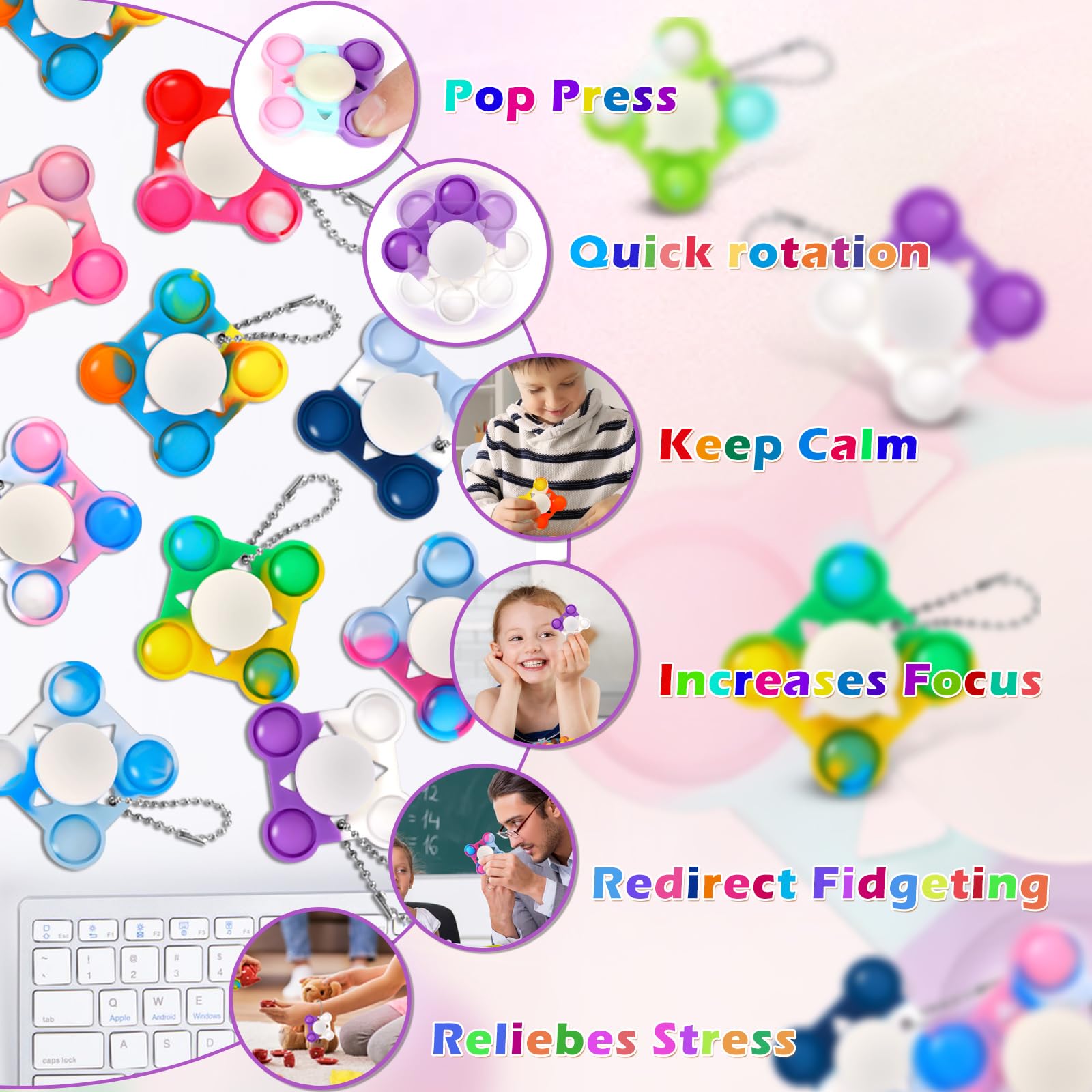 24-Pack Pop Fidget Spinner Party Favors – Colorful Sensory Toys for Stress Relief, Classroom Prizes, and Birthday Goodie Bags