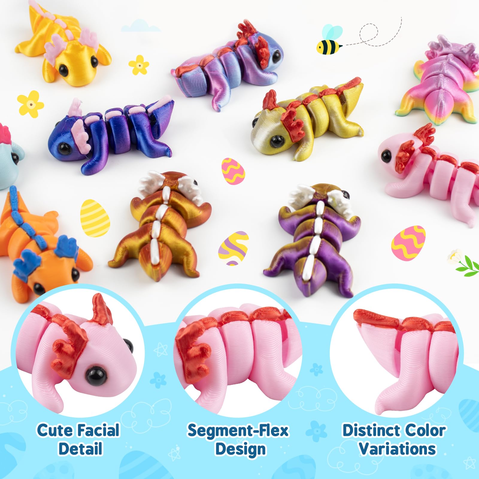 24 Pack Prefilled Easter Eggs with 3D Printed Axolotl Toys - Non-Candy Easter Basket Fillers