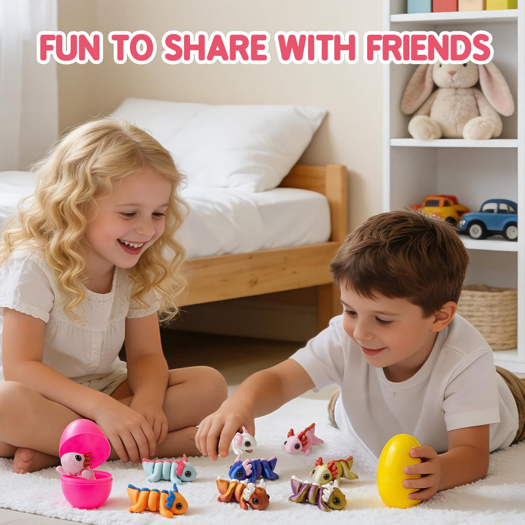 24 Pack Prefilled Easter Eggs with 3D Printed Axolotl Toys - Non-Candy Easter Basket Fillers