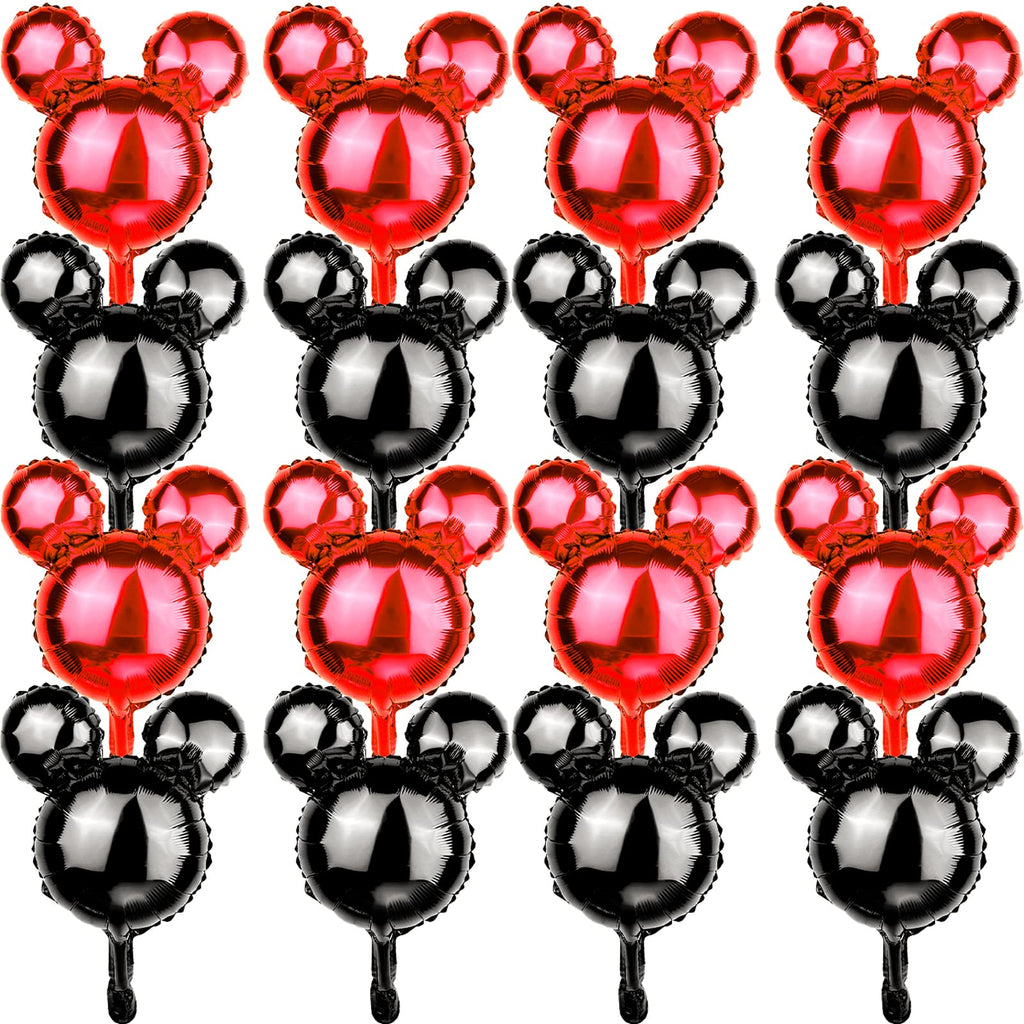 24-Pack Red & Black Mouse Head Foil Balloons – 18-Inch Mylar Party Decor for Birthday, Baby Shower, Gender Reveal