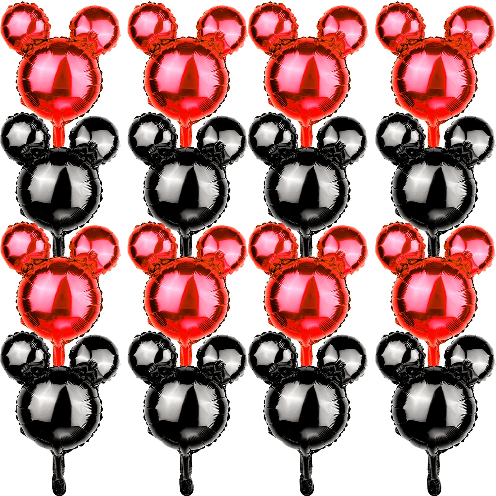 24-Pack Red & Black Mouse Head Foil Balloons – 18-Inch Mylar Party Decor for Birthday, Baby Shower, Gender Reveal