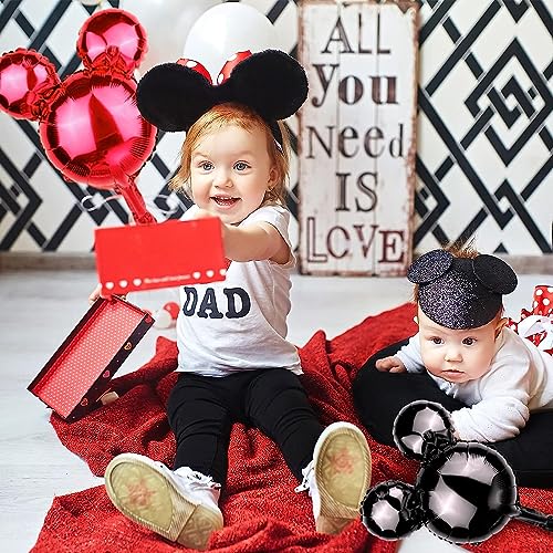 24-Pack Red & Black Mouse Head Foil Balloons – 18-Inch Mylar Party Decor for Birthday, Baby Shower, Gender Reveal