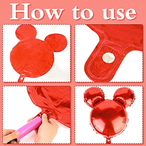24-Pack Red & Black Mouse Head Foil Balloons – 18-Inch Mylar Party Decor for Birthday, Baby Shower, Gender Reveal