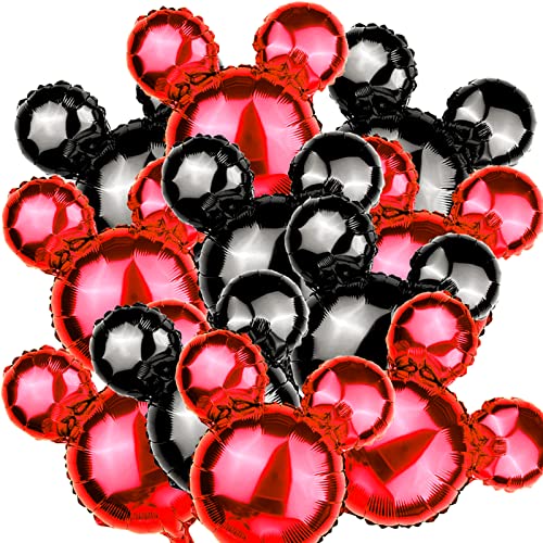 24-Pack Red & Black Mouse Head Foil Balloons – 18-Inch Mylar Party Decor for Birthday, Baby Shower, Gender Reveal