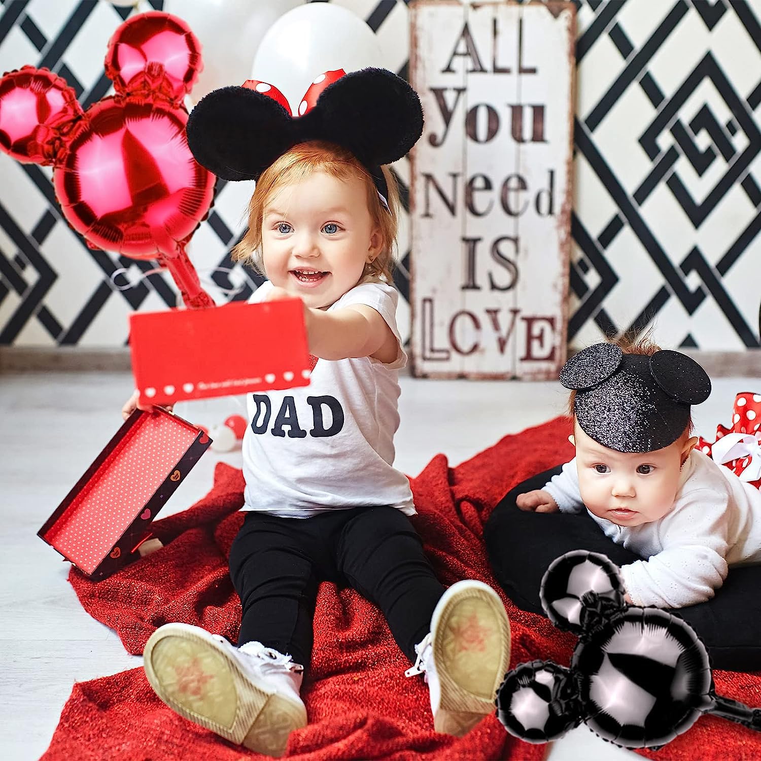 24-Pack Red & Black Mouse Head Foil Balloons – 18-Inch Mylar Party Decor for Birthday, Baby Shower, Gender Reveal