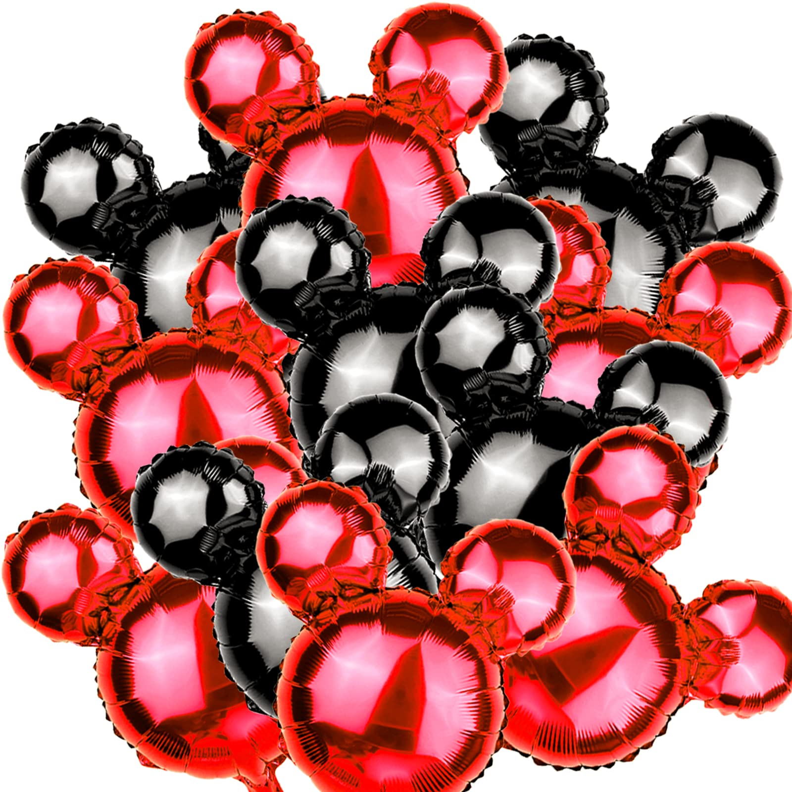 24-Pack Red & Black Mouse Head Foil Balloons – 18-Inch Mylar Party Decor for Birthday, Baby Shower, Gender Reveal