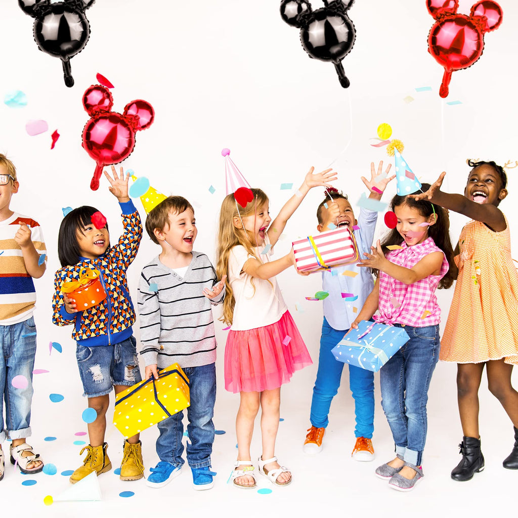 24-Pack Red & Black Mouse Head Foil Balloons – 18-Inch Mylar Party Decor for Birthday, Baby Shower, Gender Reveal