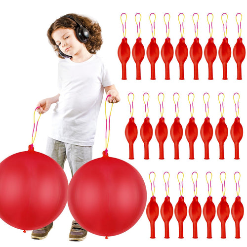 24-Pack Red Punch Balloons with Rubber Band Handle – Heavy Duty Latex for Birthday Party Favors