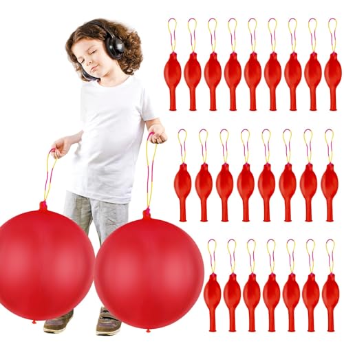 24-Pack Red Punch Balloons with Rubber Band Handle – Heavy Duty Latex for Birthday Party Favors