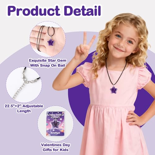 24-Pack Star Gem Necklaces & Cards for Classroom Valentine Exchange