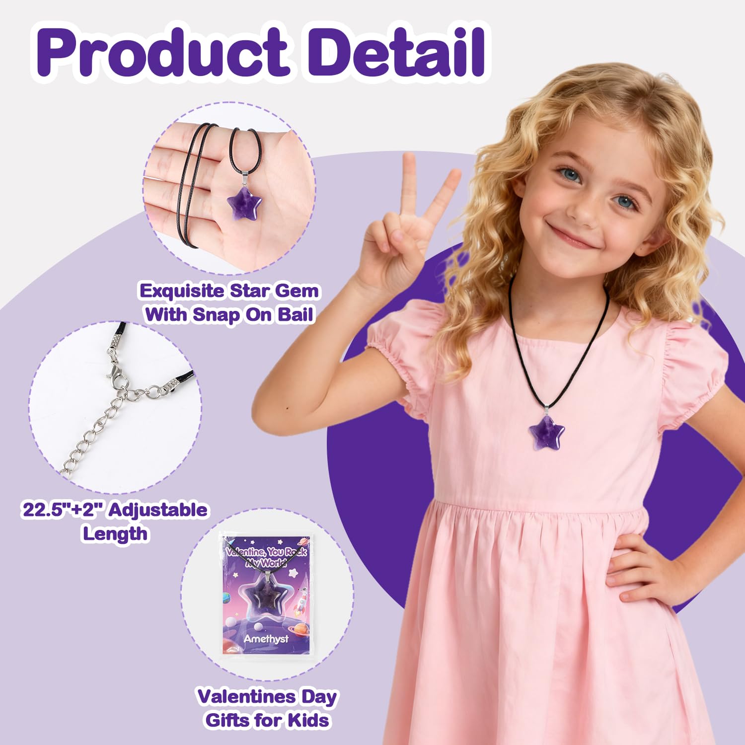 24-Pack Star Gem Necklaces & Cards for Classroom Valentine Exchange