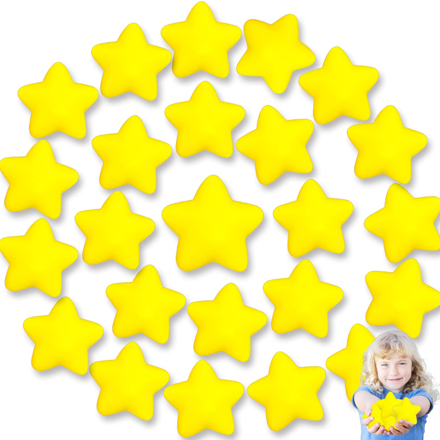 24 Pack Star Stress Balls – Yellow Mini Foam Squeeze Toys for Stress Relief, Party Favors, School Prizes & Hand Exercise