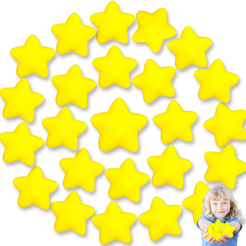 24 Pack Star Stress Balls – Yellow Mini Foam Squeeze Toys for Stress Relief, Party Favors, School Prizes & Hand Exercise
