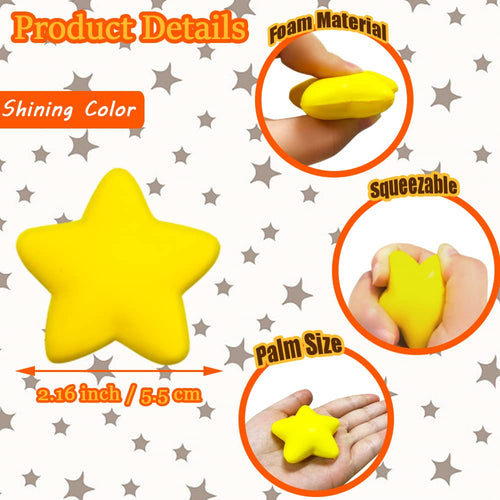 24 Pack Star Stress Balls – Yellow Mini Foam Squeeze Toys for Stress Relief, Party Favors, School Prizes & Hand Exercise