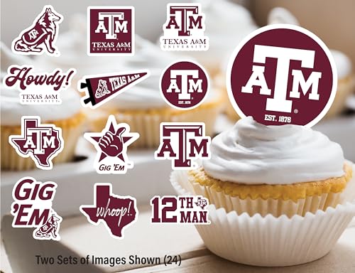 24-Pack Texas A&M Cupcake Toppers by PartyKandy – Preassembled Recyclable Decor for Birthdays, Graduations & Tailgates