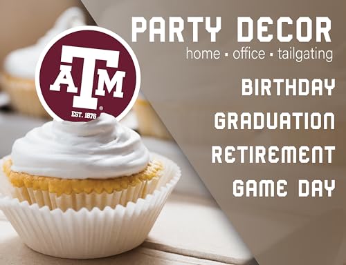 24-Pack Texas A&M Cupcake Toppers by PartyKandy – Preassembled Recyclable Decor for Birthdays, Graduations & Tailgates