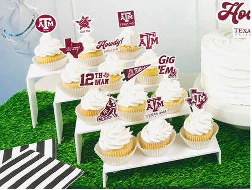 24-Pack Texas A&M Cupcake Toppers by PartyKandy – Preassembled Recyclable Decor for Birthdays, Graduations & Tailgates