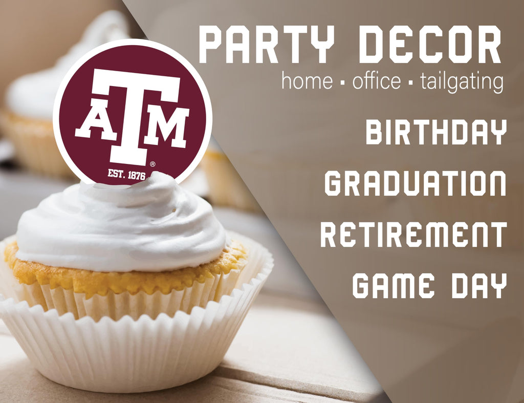 24-Pack Texas A&M Cupcake Toppers by PartyKandy – Preassembled Recyclable Decor for Birthdays, Graduations & Tailgates