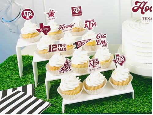 24-Pack Texas A&M Cupcake Toppers by PartyKandy – Preassembled Recyclable Decor for Birthdays, Graduations & Tailgates
