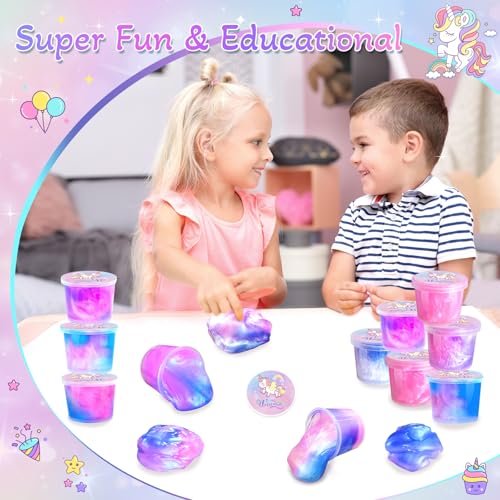 24 Pack Unicorn Slime Party Favors – 36 Non-Sticky Putty Cups for Kids, Stress Relief Toy for Birthday, Christmas, Classroom Rewards