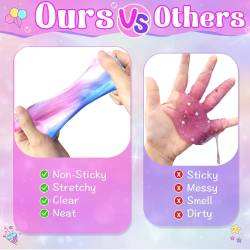 24 Pack Unicorn Slime Party Favors – 36 Non-Sticky Putty Cups for Kids, Stress Relief Toy for Birthday, Christmas, Classroom Rewards