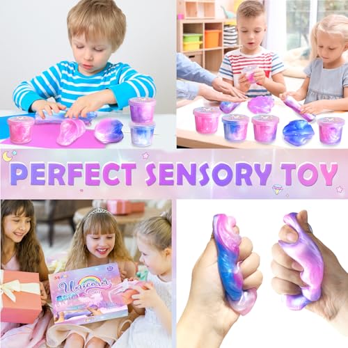 24 Pack Unicorn Slime Party Favors – 36 Non-Sticky Putty Cups for Kids, Stress Relief Toy for Birthday, Christmas, Classroom Rewards