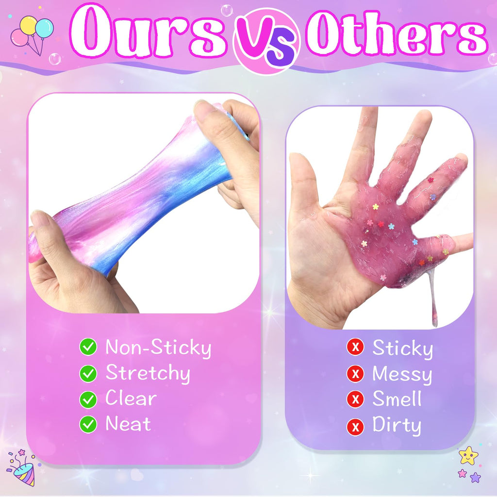 24 Pack Unicorn Slime Party Favors – 36 Non-Sticky Putty Cups for Kids, Stress Relief Toy for Birthday, Christmas, Classroom Rewards