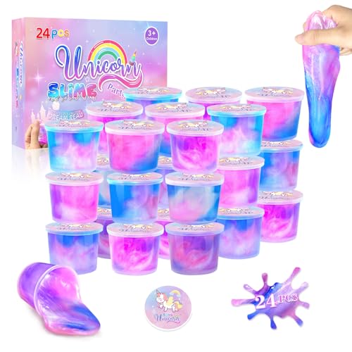 24 Pack Unicorn Slime Party Favors – 36 Non-Sticky Putty Cups for Kids, Stress Relief Toy for Birthday, Christmas, Classroom Rewards