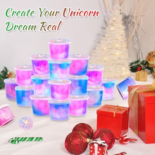 24 Pack Unicorn Slime Party Favors – 36 Non-Sticky Putty Cups for Kids, Stress Relief Toy for Birthday, Christmas, Classroom Rewards