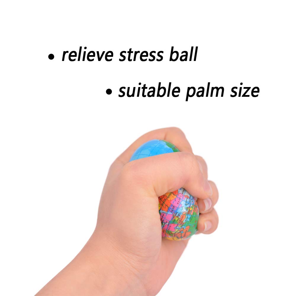 24 Pack World Map Stress Balls - 2.5 Inch Squeezable Globe Balls, Classroom Party Favors & Stress Relief for Kids and Adults