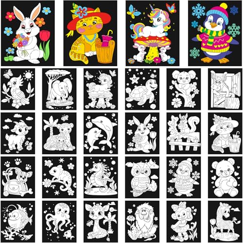 24-Pack Zhanmai Velvet Coloring Posters – Animal Themes, 8x10 Inches, Bulk Set for Kids' Crafts and Party Activities