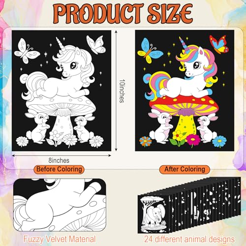 24-Pack Zhanmai Velvet Coloring Posters – Animal Themes, 8x10 Inches, Bulk Set for Kids' Crafts and Party Activities