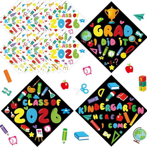 24-Piece Graduation Cap Topper Craft Kit – DIY Sticker Sheets for Grad Hat Decoration (Multicolor)