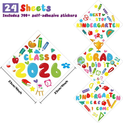 24-Piece Graduation Cap Topper Craft Kit – DIY Sticker Sheets for Grad Hat Decoration (Multicolor)