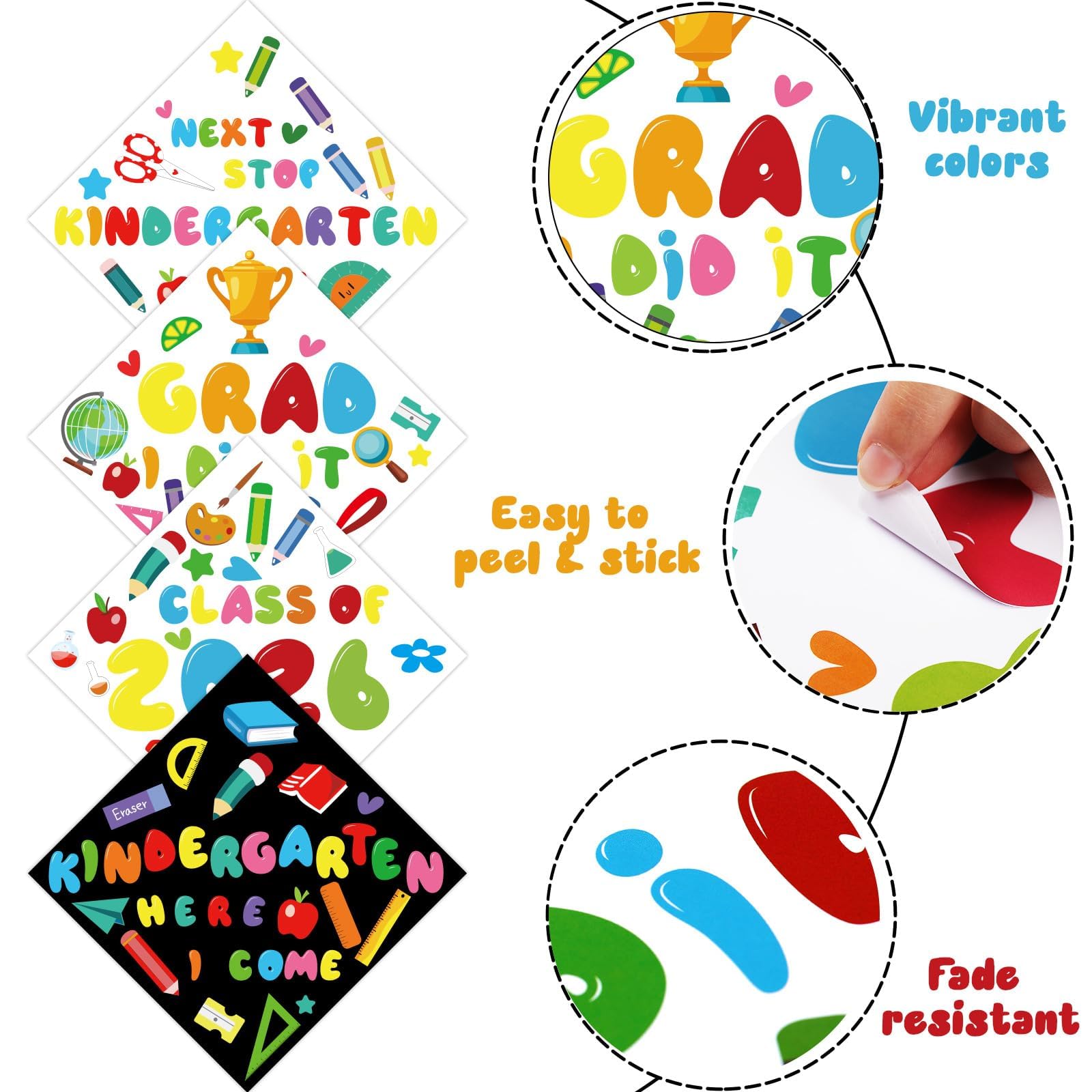 24-Piece Graduation Cap Topper Craft Kit – DIY Sticker Sheets for Grad Hat Decoration (Multicolor)