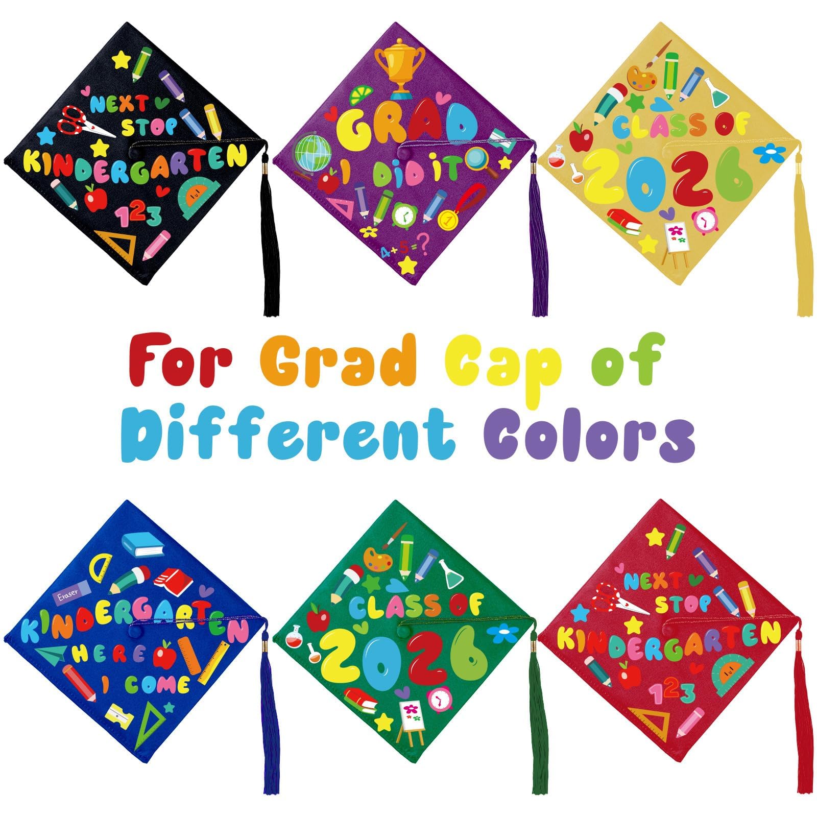 24-Piece Graduation Cap Topper Craft Kit – DIY Sticker Sheets for Grad Hat Decoration (Multicolor)
