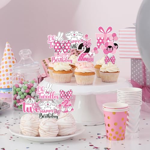 24-Piece Pink & White Mouse Cupcake Toppers for 2nd Birthday Party - iPartyGo