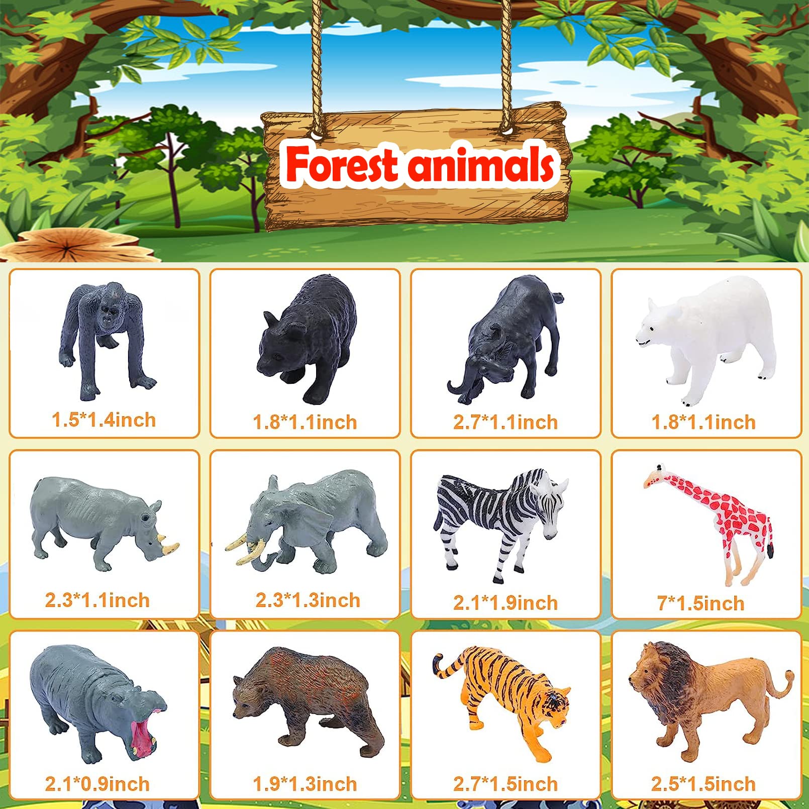 24-Piece Realistic Animal Figurines Set – Jungle & Farm Animals for Kids, Cake Toppers, Educational Toys