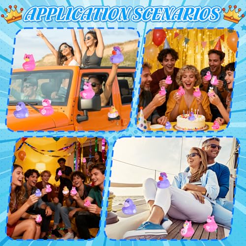 24 Pink Rubber Ducks with Cards and Bands – Bulk Party Favors for Birthday, Baby Shower, or Cruise Ship Fun | BOZILY
