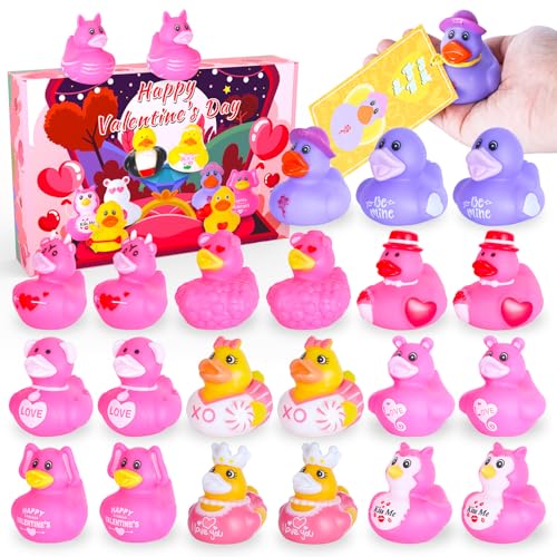 24 Pink Rubber Ducks with Cards and Bands – Bulk Party Favors for Birthday, Baby Shower, or Cruise Ship Fun | BOZILY
