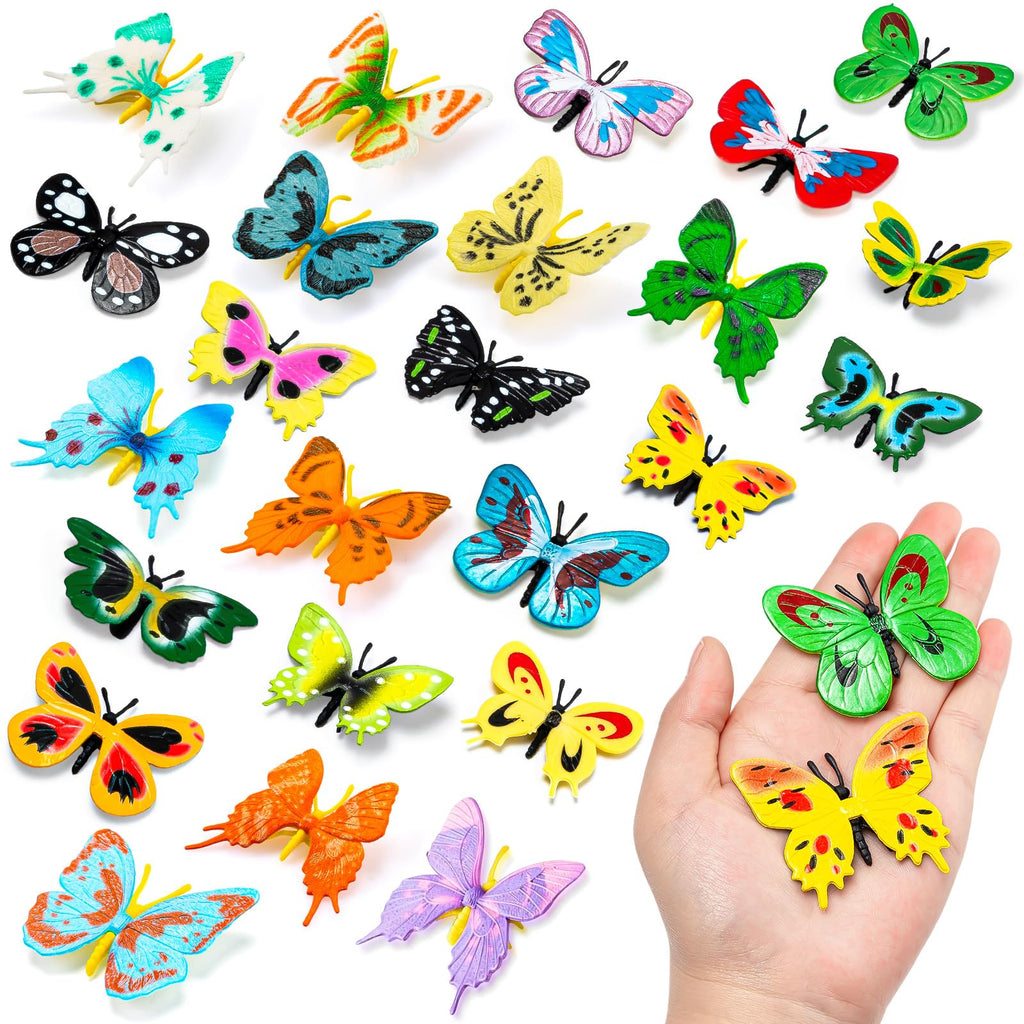 24 Plastic Butterfly Action Figures Set – 24 Unique Styles, Lifelike PVC Toys for Education, Decor & Parties by KVCSYAW